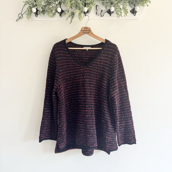 Habitat V Neck Black Striped Knit Sweater Large 8-11 - Picture 1 of 4